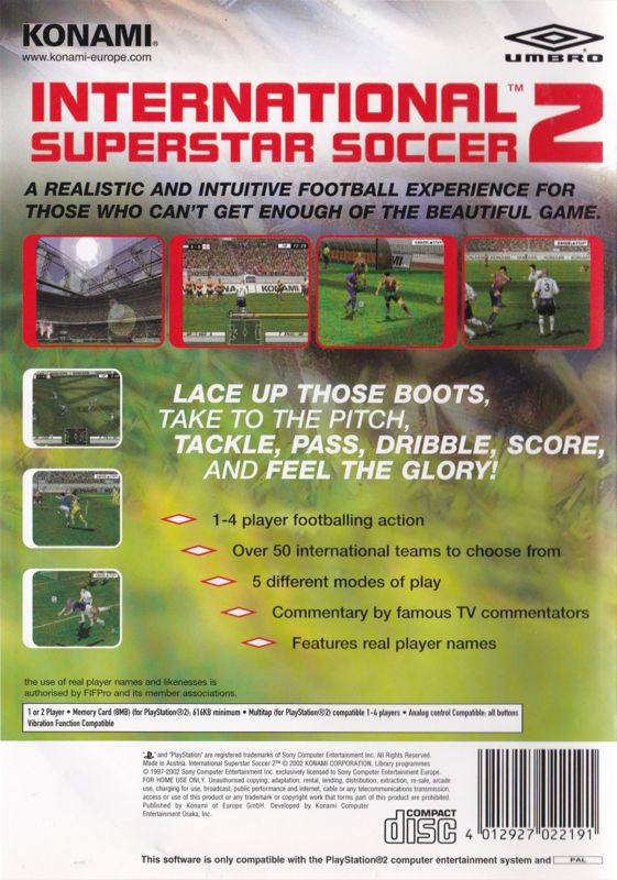 Back Cover for International Superstar Soccer 2 (PlayStation 2)
