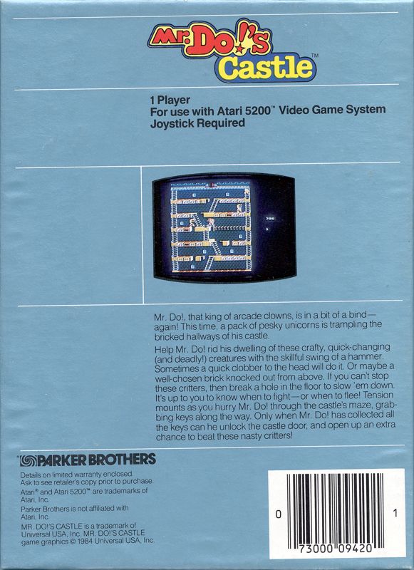 Back Cover for Mr. Do!'s Castle (Atari 5200)