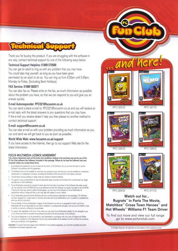 Inside Cover for Matchbox: Emergency Patrol (Windows) (PC Fun Club release): Right