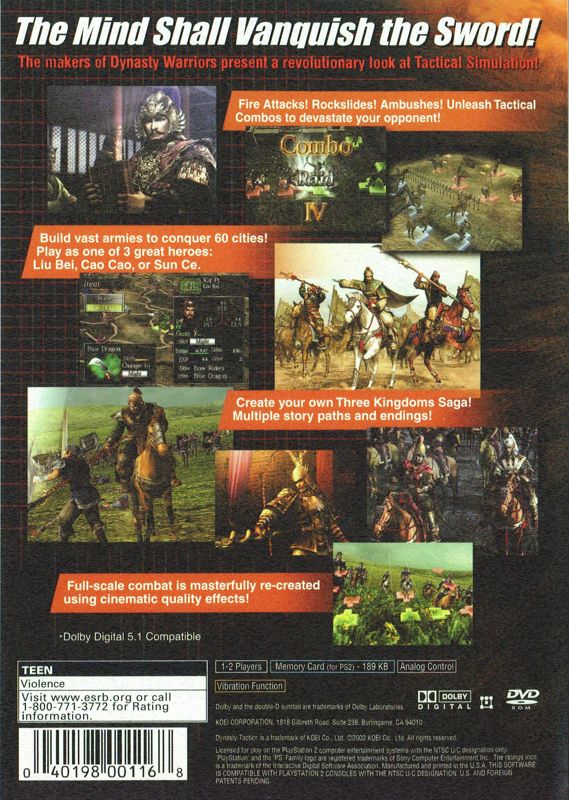 Back Cover for Dynasty Tactics (PlayStation 2)