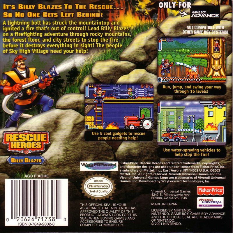 Back Cover for Rescue Heroes: Billy Blazes (Game Boy Advance)