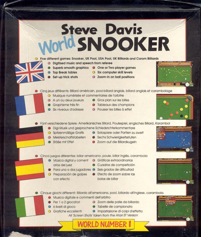 Back Cover for Steve Davis World Snooker (Amiga)