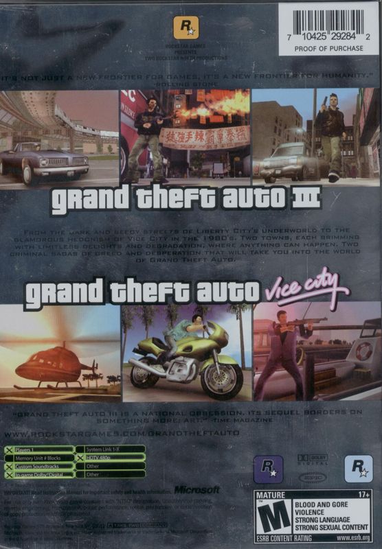 Back Cover for Rockstar Games Double Pack: Grand Theft Auto (Xbox)