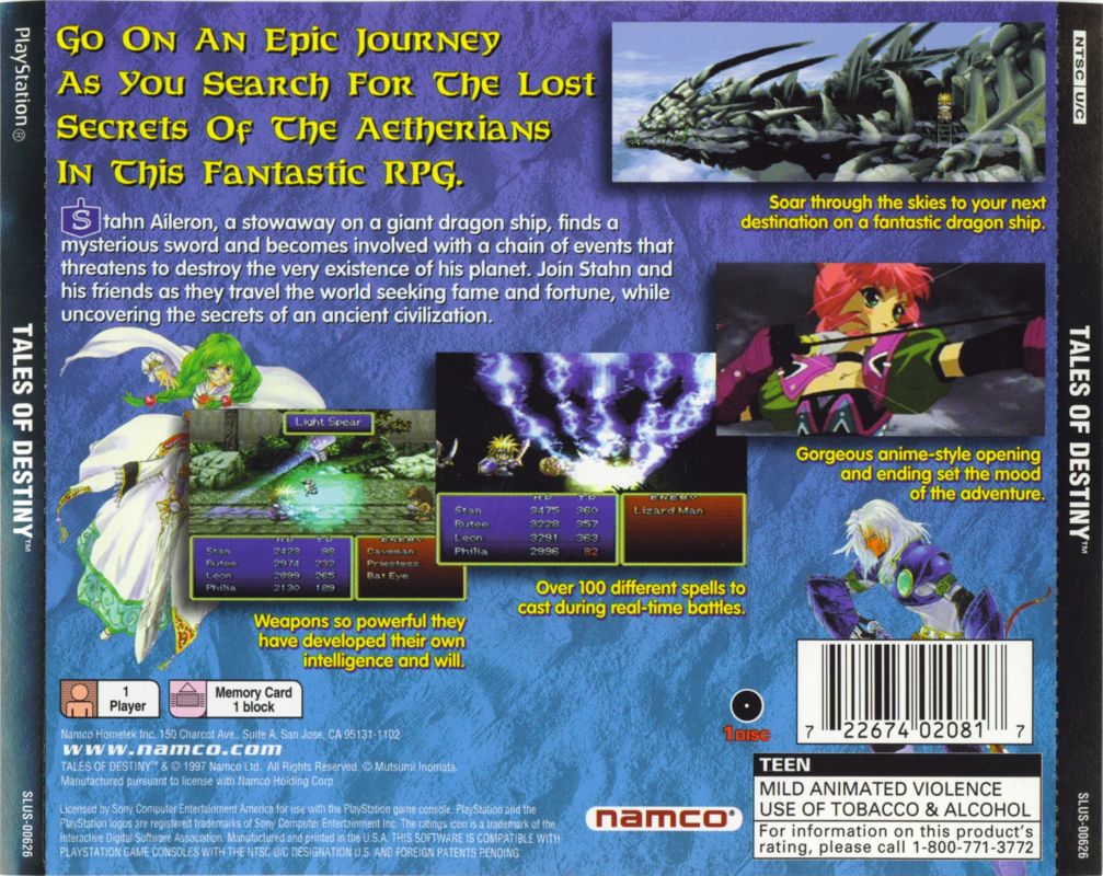 Back Cover for Tales of Destiny (PlayStation)