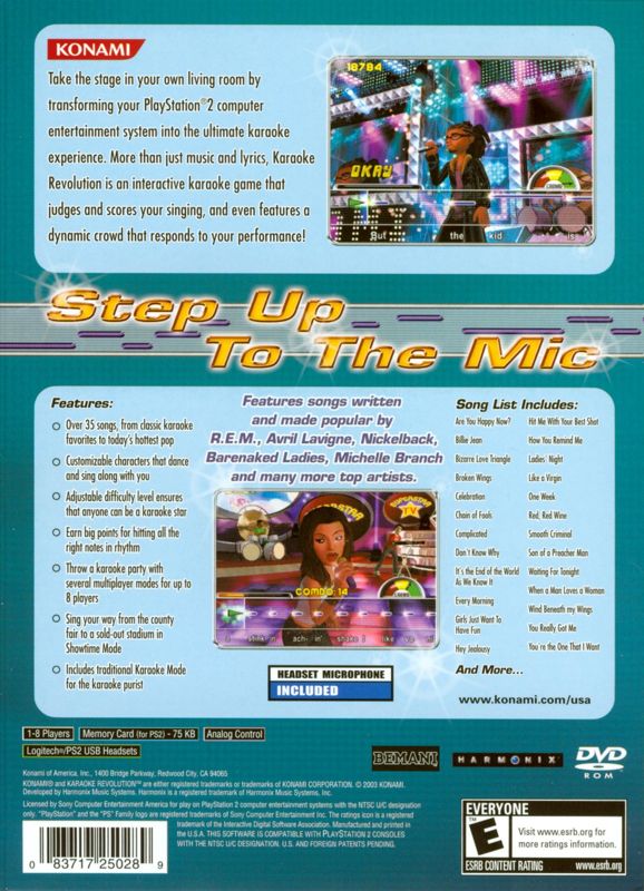Back Cover for Karaoke Revolution (PlayStation 2) (Headset and game)