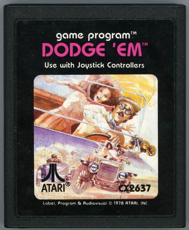 Media for Dodge 'Em (Atari 2600) (Here is the picture label variety for Dodge'Em...): Dodge'Em - Front of Cartridge