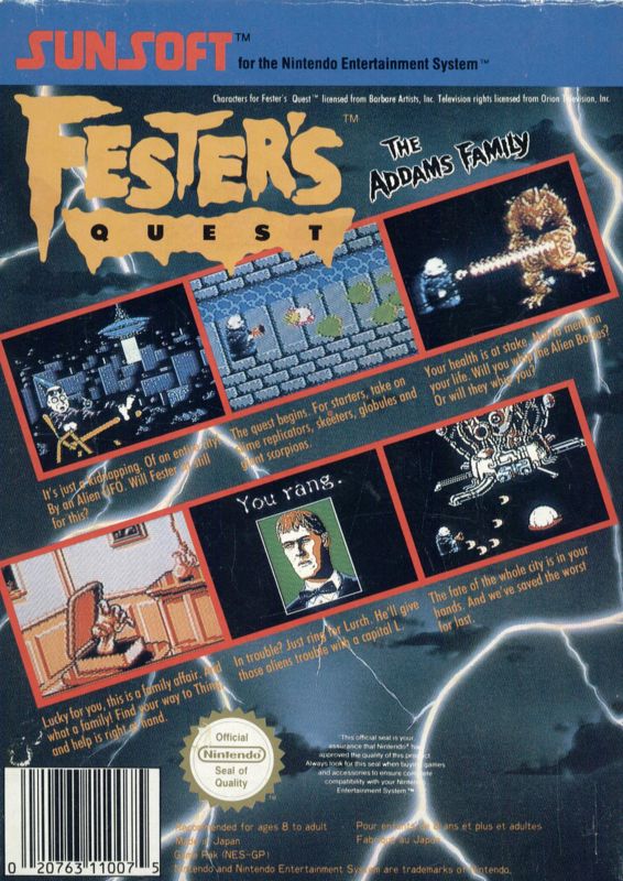 Back Cover for Fester's Quest (NES)