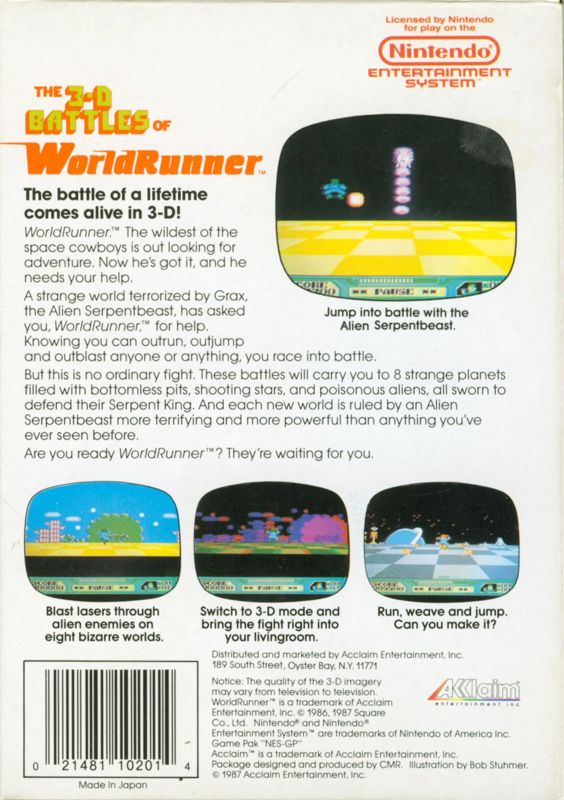 Back Cover for 3-D WorldRunner (NES)