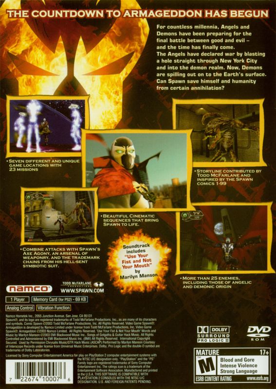Back Cover for Spawn: Armageddon (PlayStation 2)