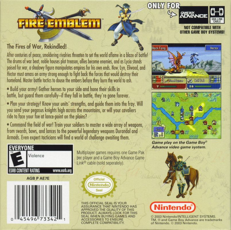 Back Cover for Fire Emblem (Game Boy Advance)