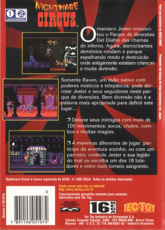 Back Cover for Nightmare Circus (Genesis)