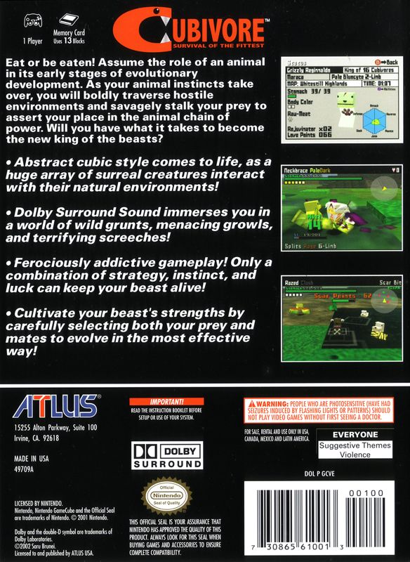 Back Cover for Cubivore: Survival of the Fittest (GameCube)