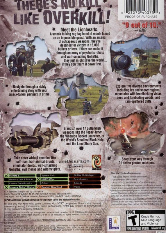 Back Cover for Armed and Dangerous (Xbox)