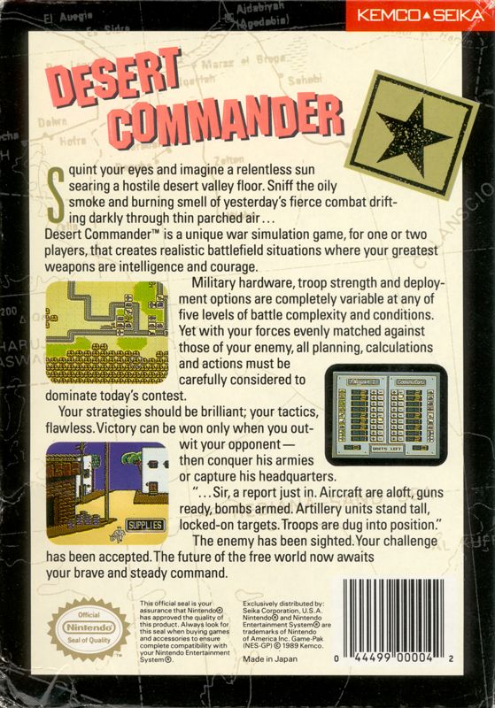 Back Cover for Desert Commander (NES)