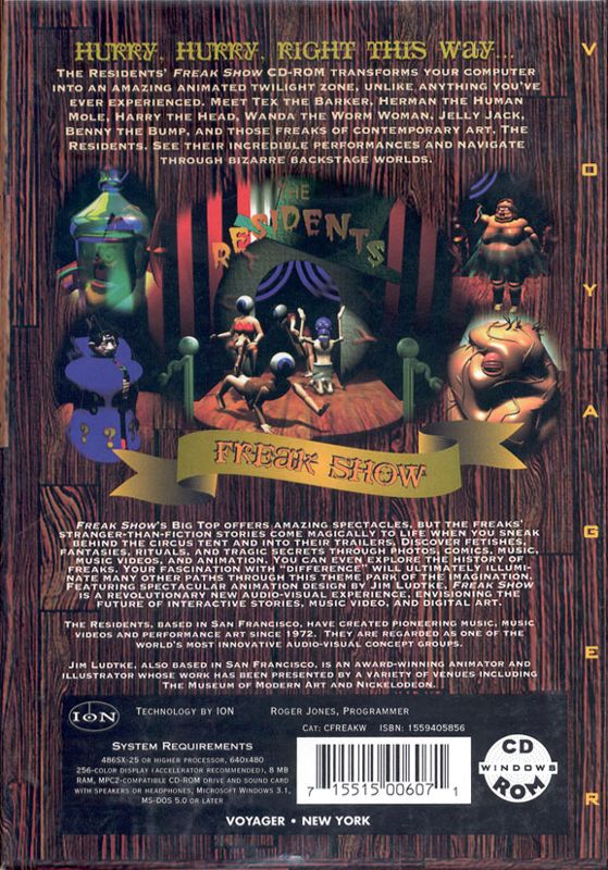 Back Cover for The Residents: Freak Show (Windows 3.x) (Flip-top, thin box)