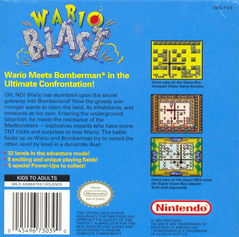 Back Cover for Wario Blast featuring Bomberman! (Game Boy)
