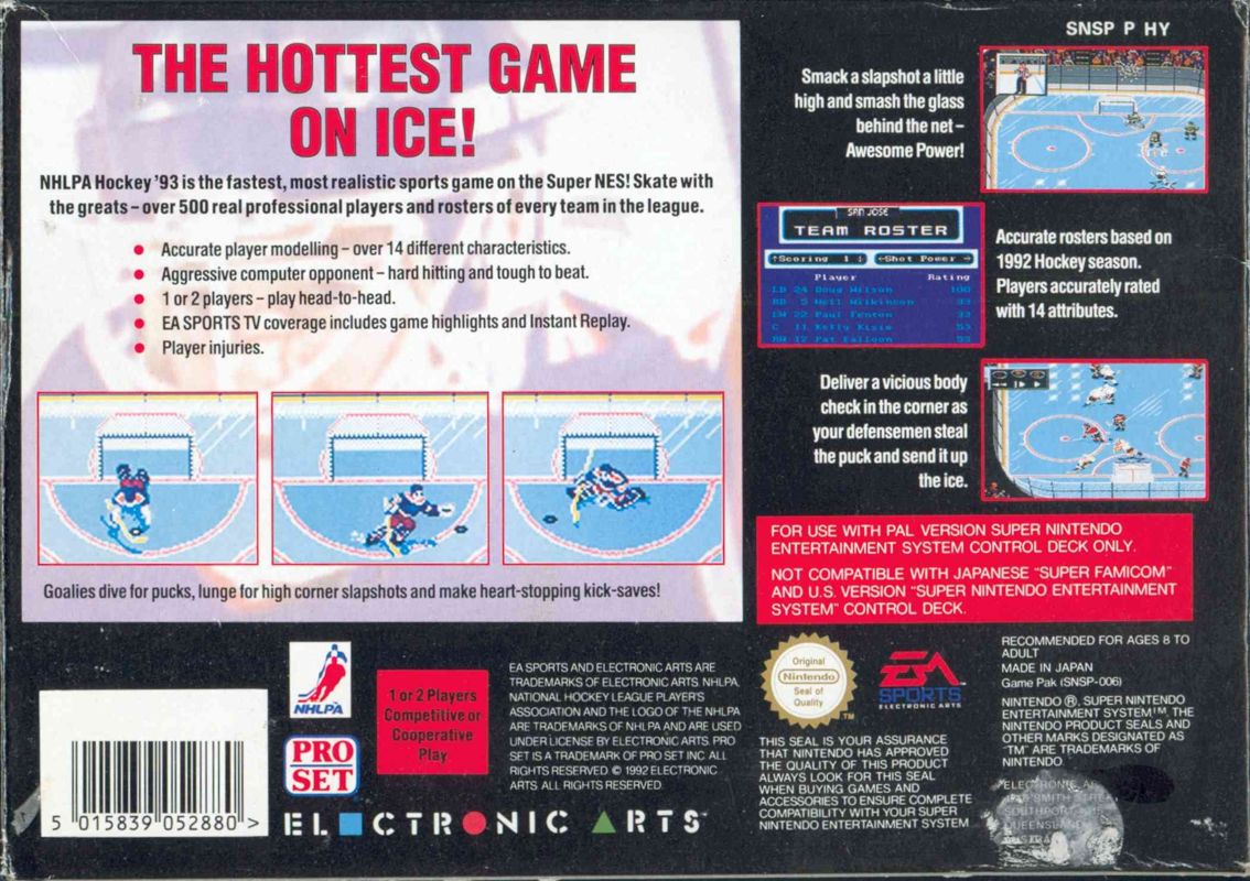 Back Cover for NHLPA Hockey '93 (SNES)