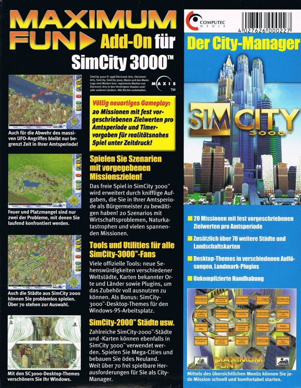 Back Cover for SimCity 3000: Der City-Manager (Windows)