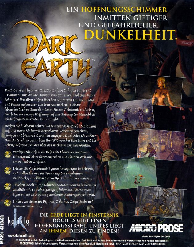 Back Cover for Dark Earth (Windows) (Second release)