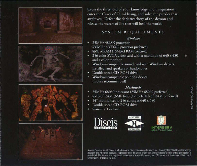 Other for Karma: Curse of the 12 Caves (Macintosh and Windows and Windows 3.x): Jewel Case - Back