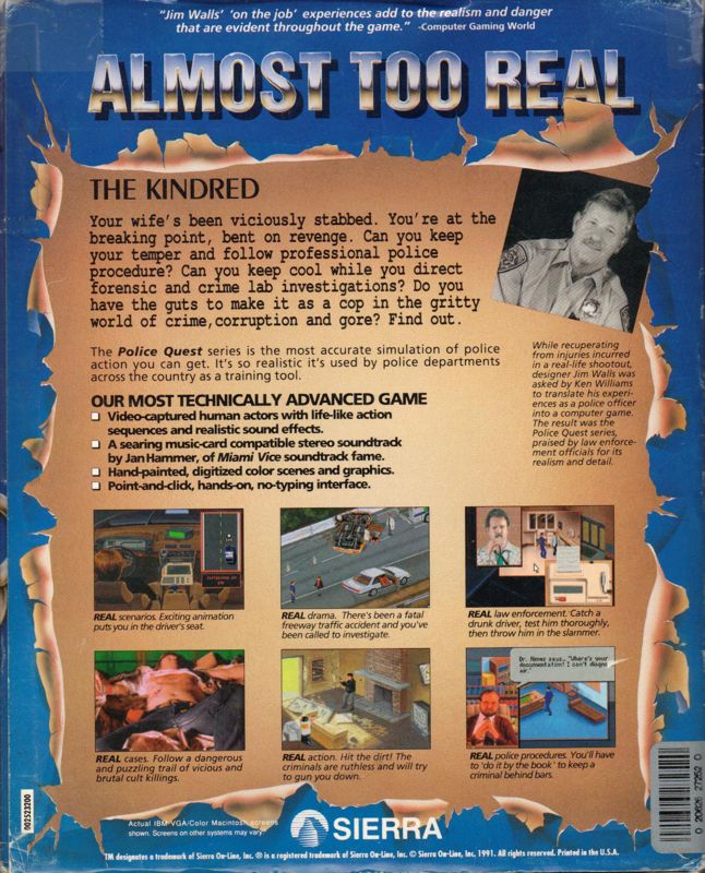 Back Cover for Police Quest 3: The Kindred (Amiga)