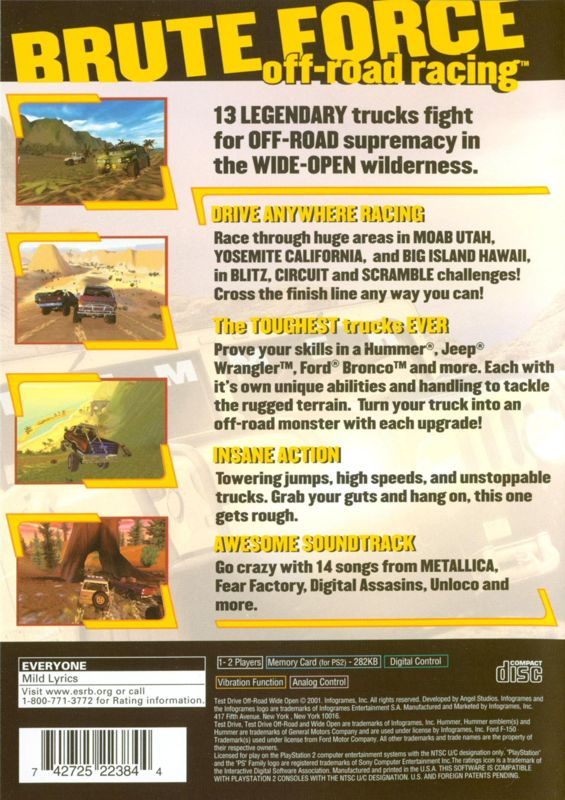 Back Cover for Test Drive: Off-Road - Wide Open (PlayStation 2)