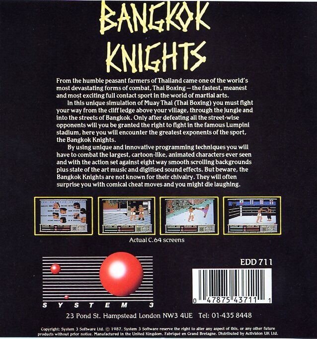 Back Cover for Bangkok Knights (Commodore 64) (disk release in hard plastic box)
