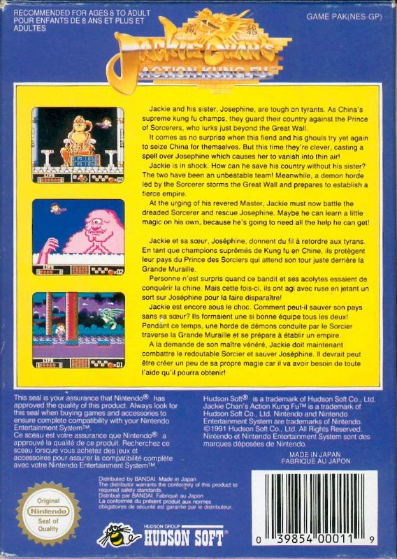 Back Cover for Jackie Chan's Action Kung Fu (NES)