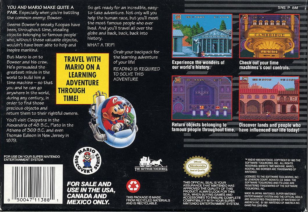 Back Cover for Mario's Time Machine (SNES)