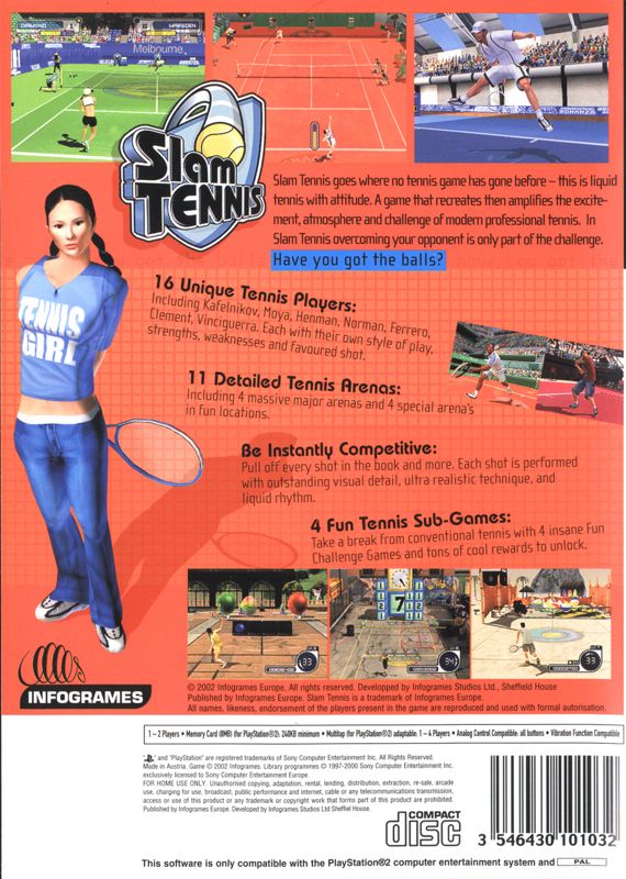 Back Cover for Slam Tennis (PlayStation 2)