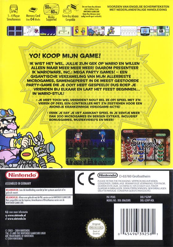 Back Cover for WarioWare, Inc.: Mega Party Game$! (GameCube)