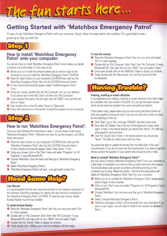 Inside Cover for Matchbox: Emergency Patrol (Windows) (PC Fun Club release): Left