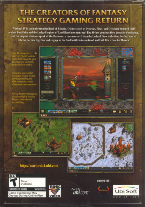 Back Cover for Warlords IV: Heroes of Etheria (Windows)