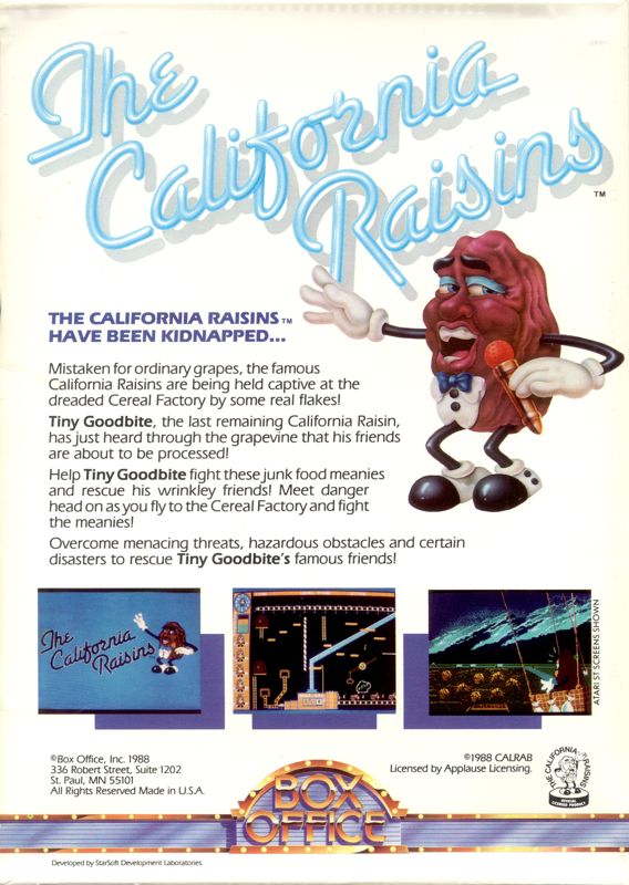 Back Cover for The California Raisins (DOS)