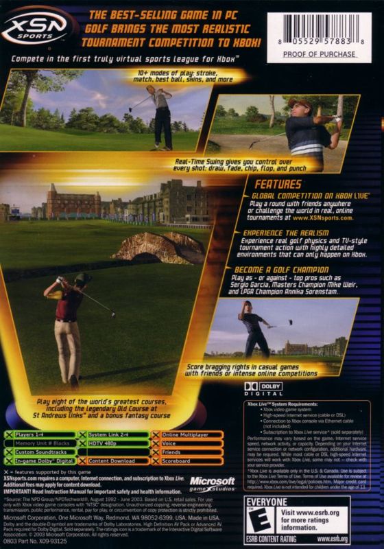 Back Cover for Links 2004 (Xbox)