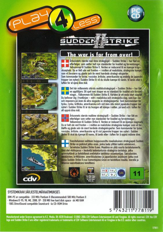 Back Cover for Sudden Strike II (Windows) (Play 4 Less release)