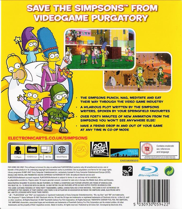 Back Cover for The Simpsons Game (PlayStation 3)