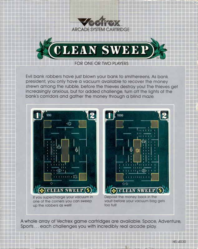 Back Cover for Clean Sweep (Vectrex)