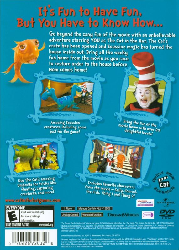 Back Cover for Dr. Seuss' The Cat in the Hat (PlayStation 2)