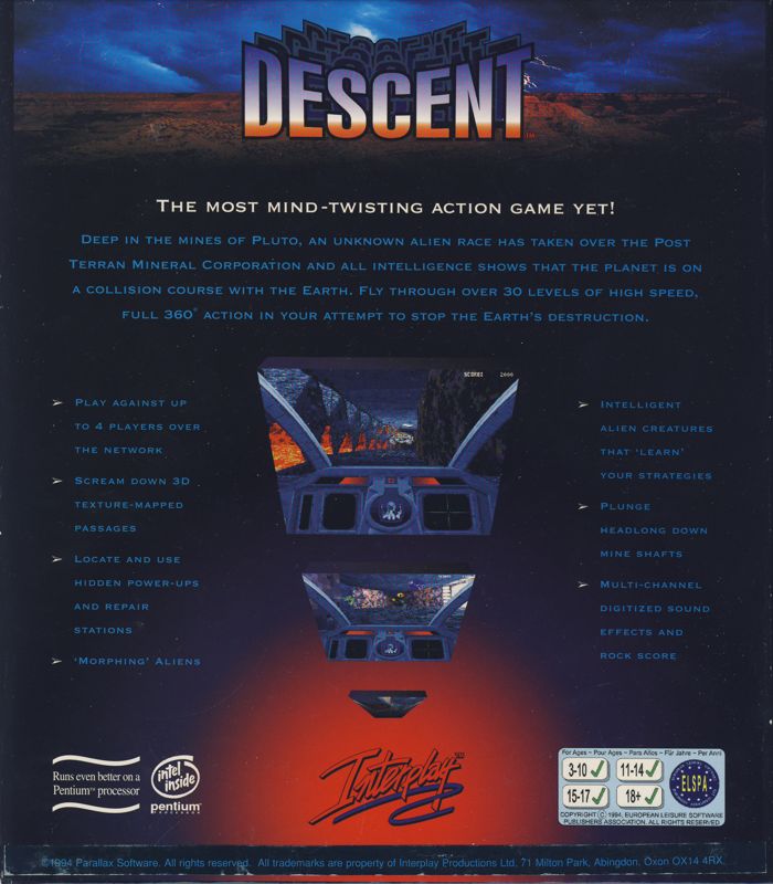 Back Cover for Descent (DOS)