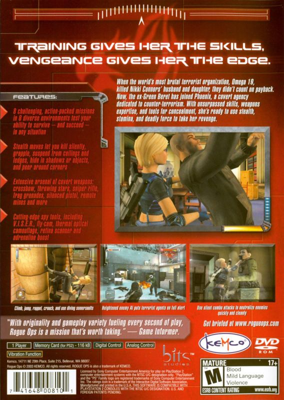 Back Cover for Rogue Ops (PlayStation 2)