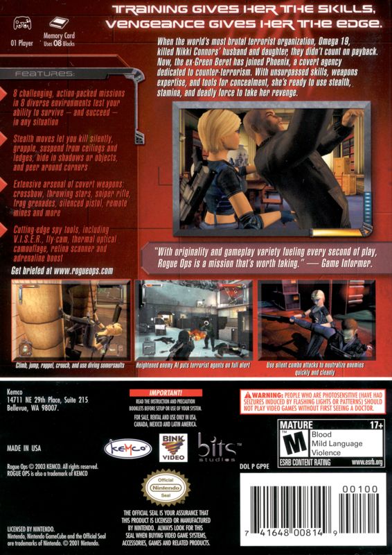 Back Cover for Rogue Ops (GameCube)