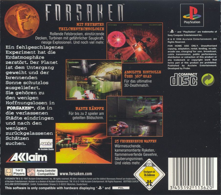 Back Cover for Forsaken (PlayStation)