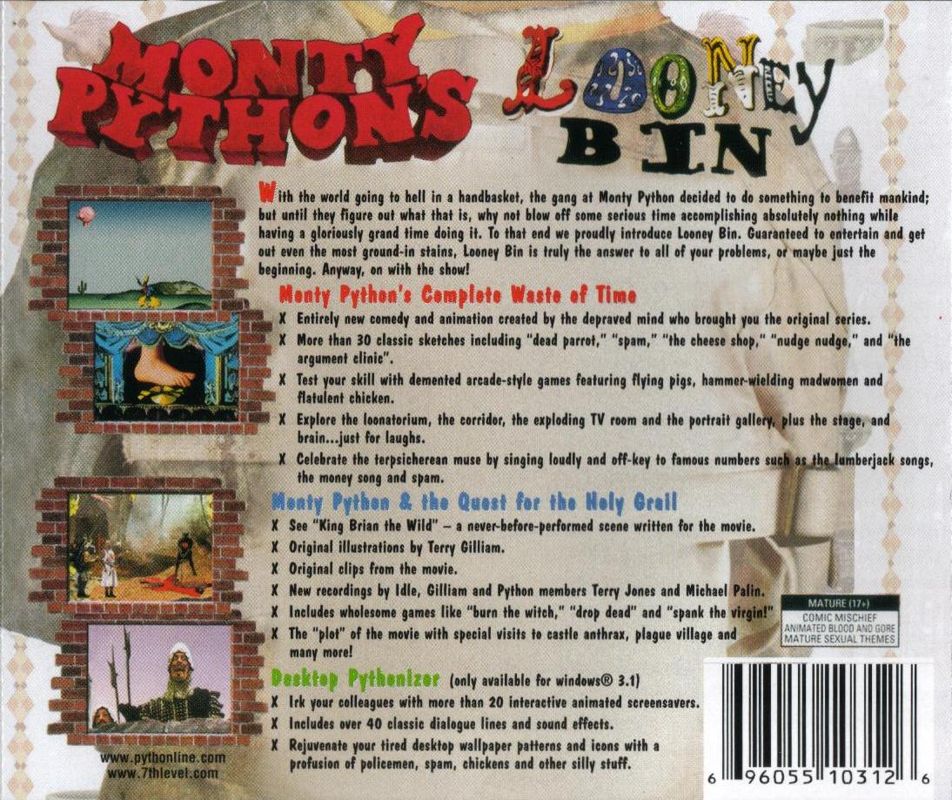Other for Monty Python's Looney Bin (Windows and Windows 3.x): Jewel Case - Back