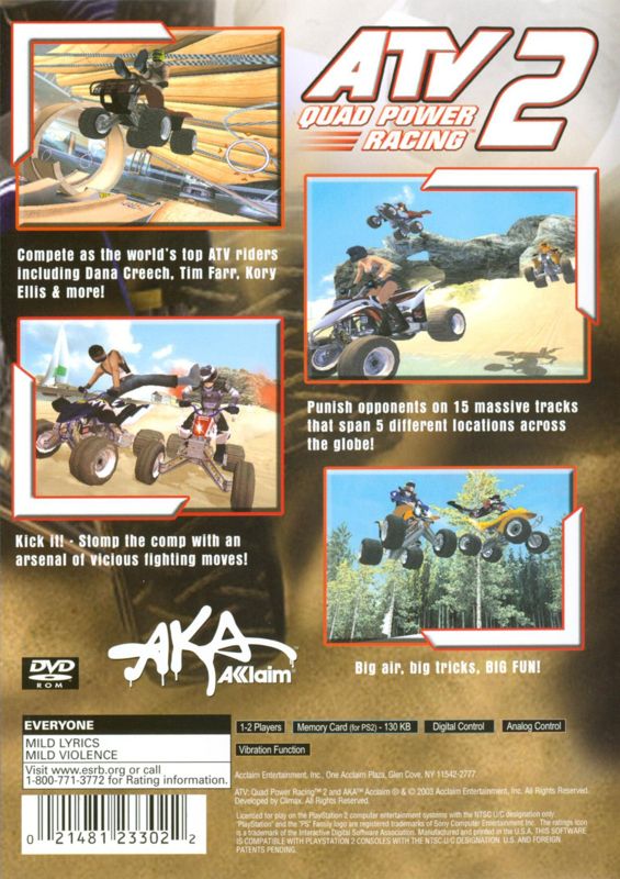 Back Cover for ATV: Quad Power Racing 2 (PlayStation 2)