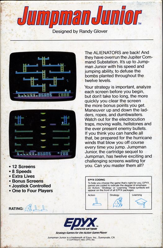 Back Cover for Jumpman Junior (Commodore 64)