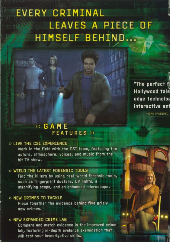 Inside Cover for CSI: Crime Scene Investigation - Dark Motives (Windows): Left Flap
