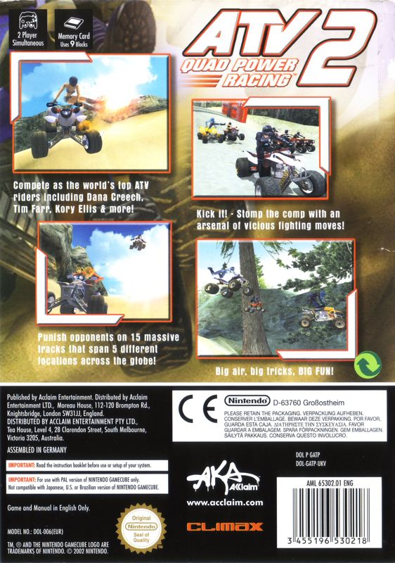 Back Cover for ATV: Quad Power Racing 2 (GameCube)