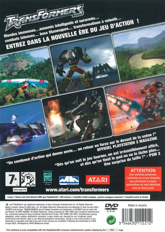 Back Cover for TransFormers (PlayStation 2)