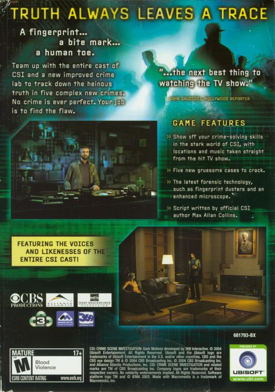 Back Cover for CSI: Crime Scene Investigation - Dark Motives (Windows)